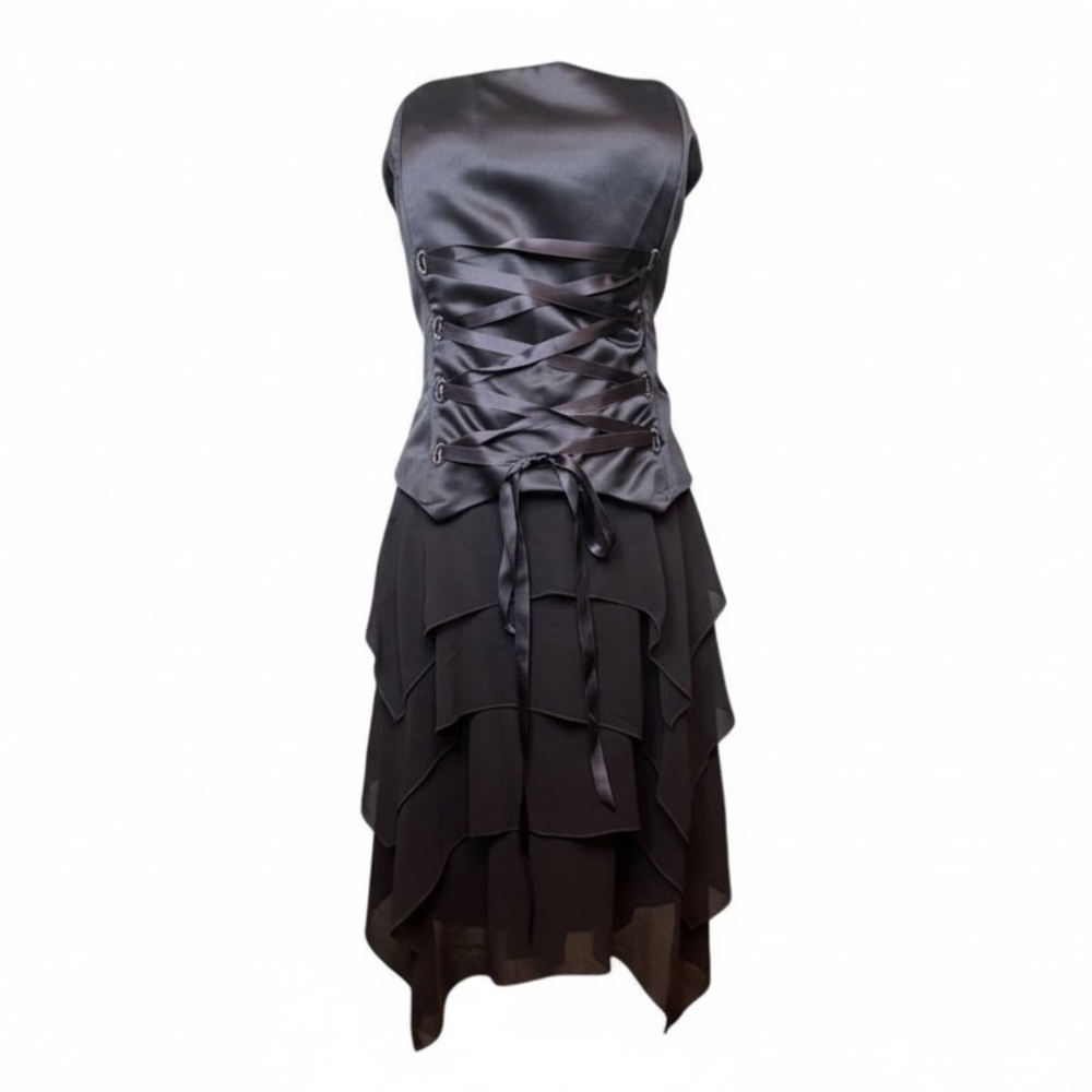 VTG Sarah McClintock Brown Corset Prom Dress Y2K 14 Fairycore Dark Grunge Gothic